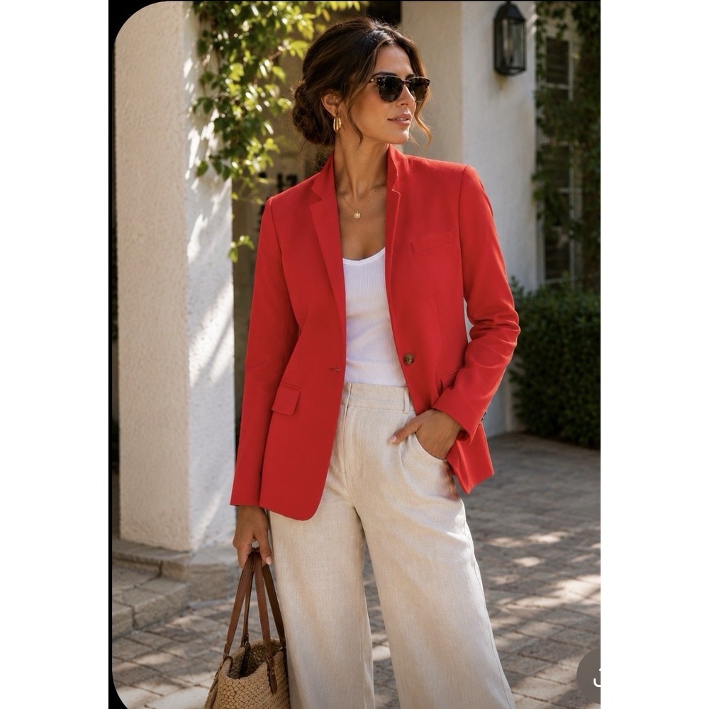 J Crew Women's Wool Flannel Regent Blazer Jacket Single Button Red Orange 00